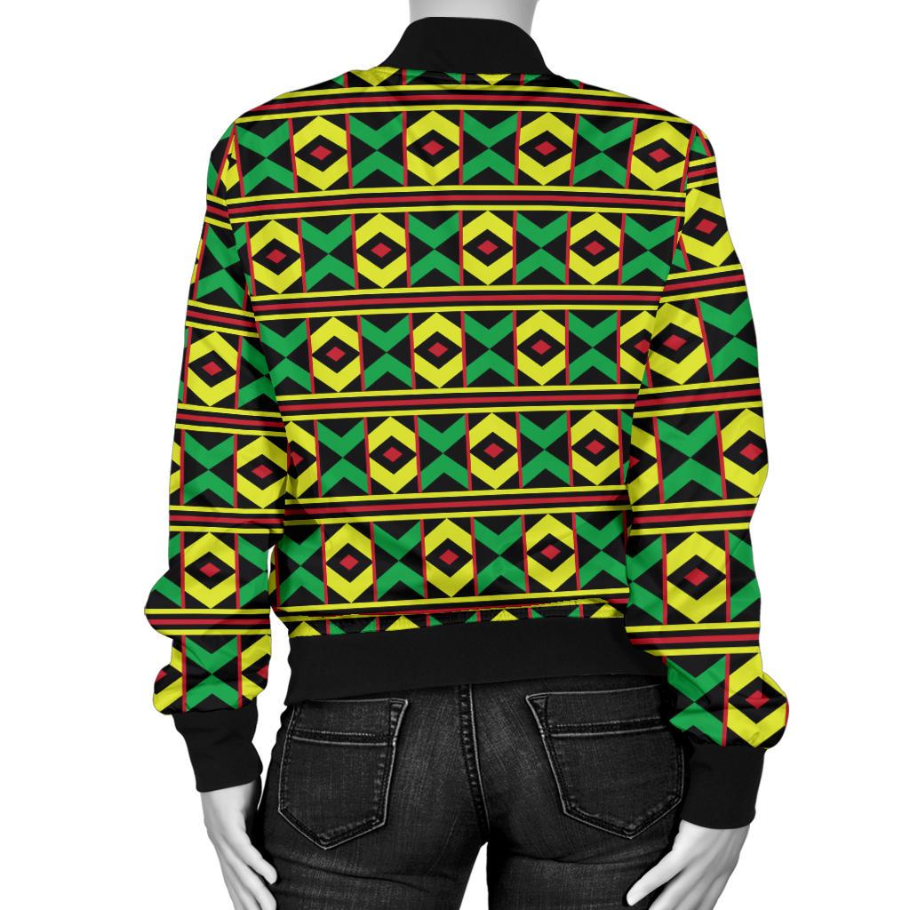 African Geometric Print Pattern Women Casual Bomber Jacket