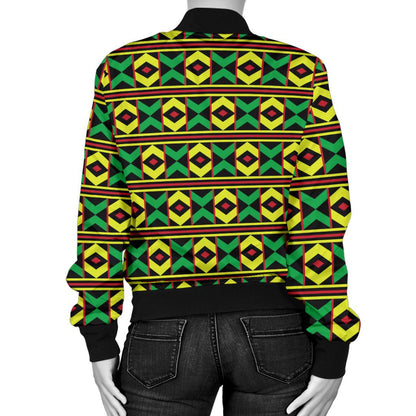 African Geometric Print Pattern Women Casual Bomber Jacket