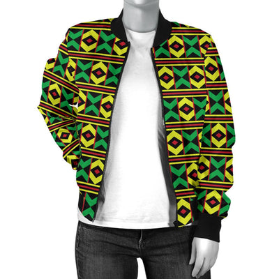 African Geometric Print Pattern Women Casual Bomber Jacket