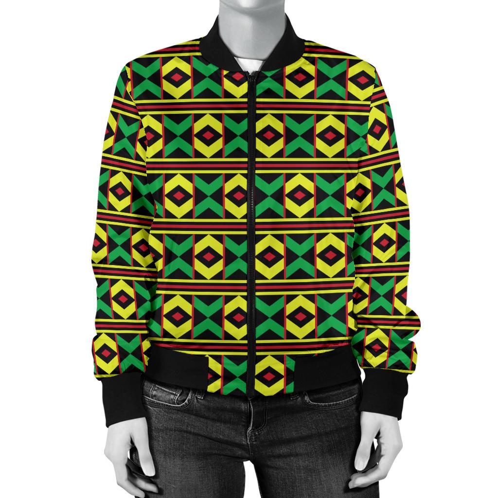 African Geometric Print Pattern Women Casual Bomber Jacket