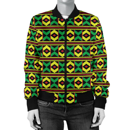 African Geometric Print Pattern Women Casual Bomber Jacket