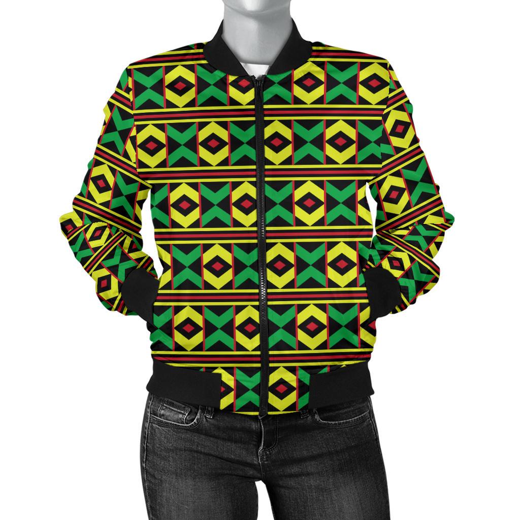 African Geometric Print Pattern Women Casual Bomber Jacket