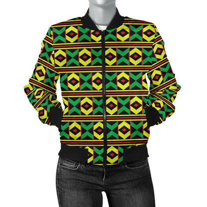 African Geometric Print Pattern Women Casual Bomber Jacket