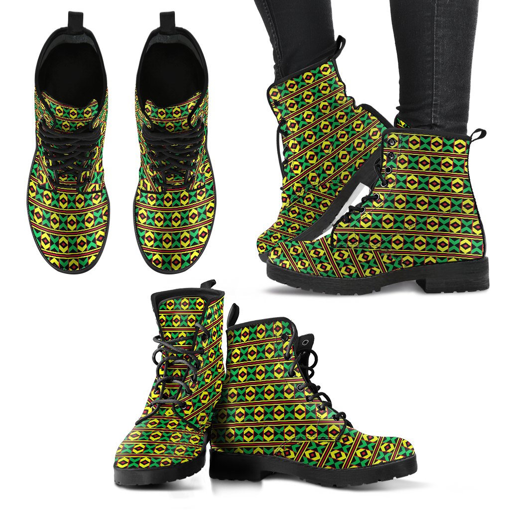African Geometric Print Pattern Women Leather Boots-JTAMIGO.COM