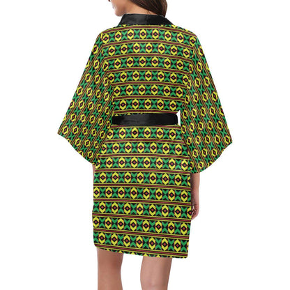 African Geometric Print Pattern Women Short Kimono Robe