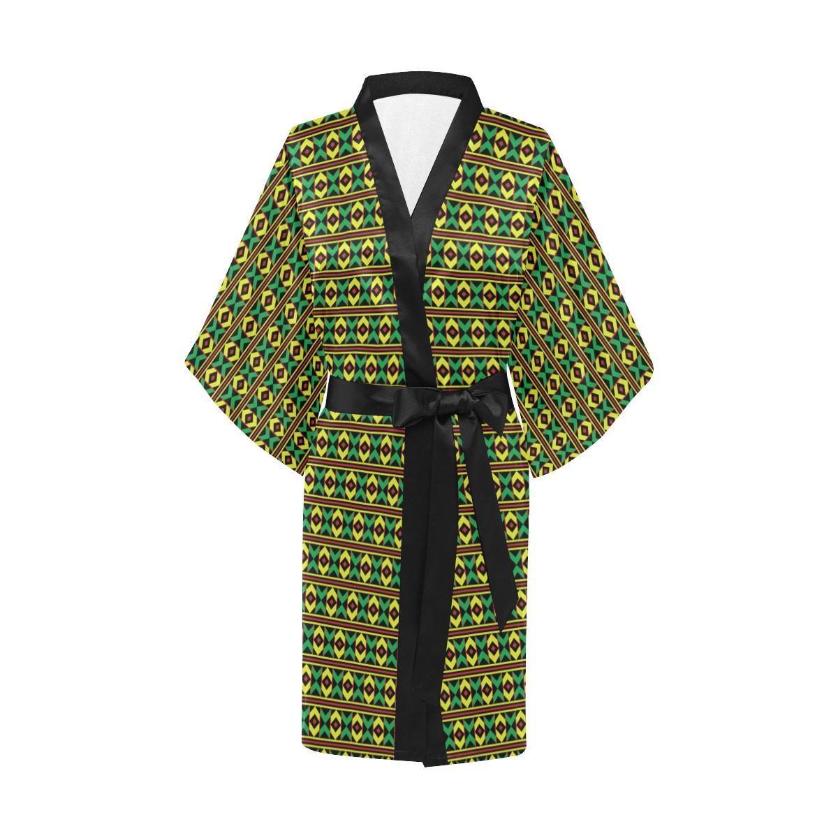 African Geometric Print Pattern Women Short Kimono Robe