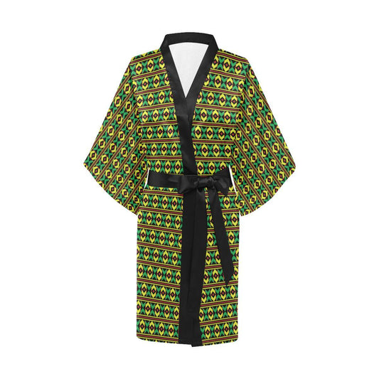 African Geometric Print Pattern Women Short Kimono Robe