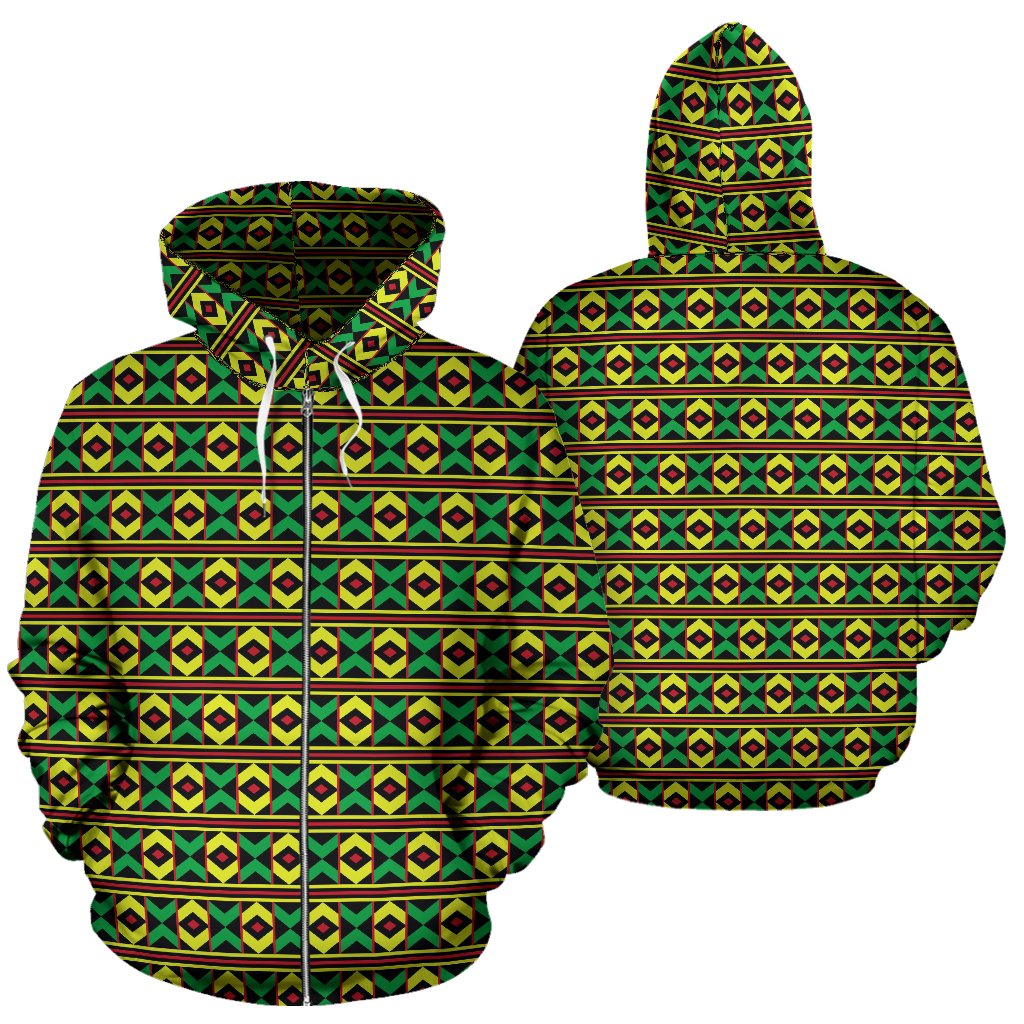 African Geometric Print Pattern Zip Up Hoodie