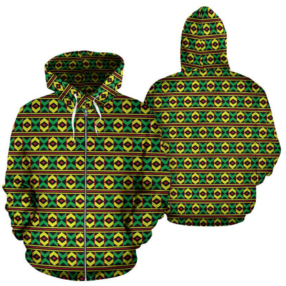 African Geometric Print Pattern Zip Up Hoodie
