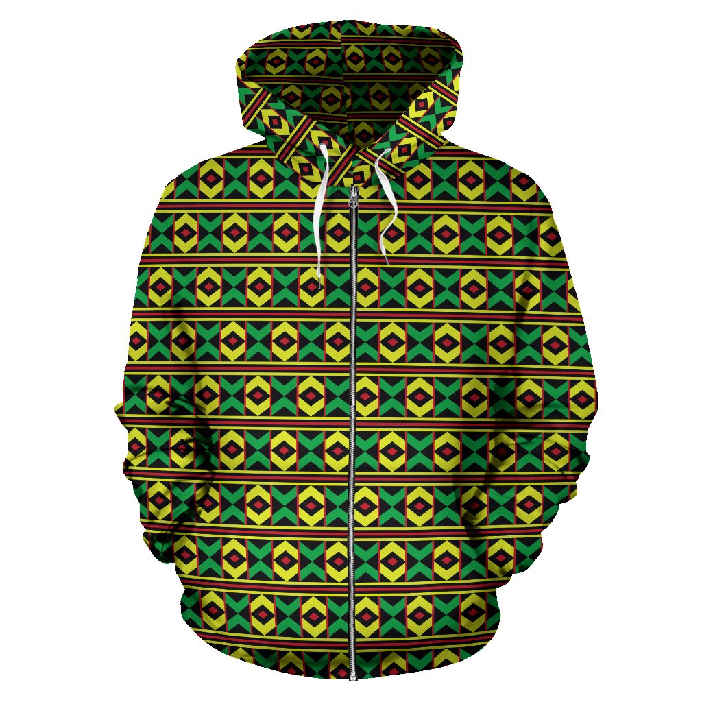 African Geometric Print Pattern Zip Up Hoodie