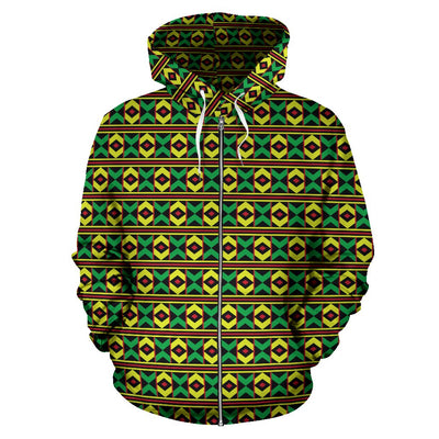 African Geometric Print Pattern Zip Up Hoodie