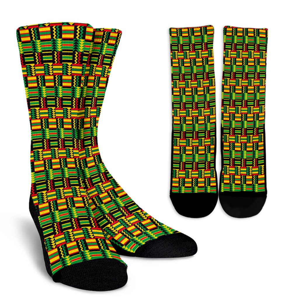 African Zip Zag Print Pattern Crew Socks