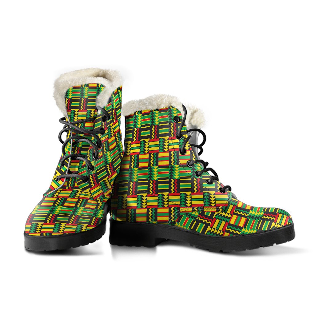 African Zip Zag Print Pattern Faux Fur Leather Boots-JTAMIGO.COM