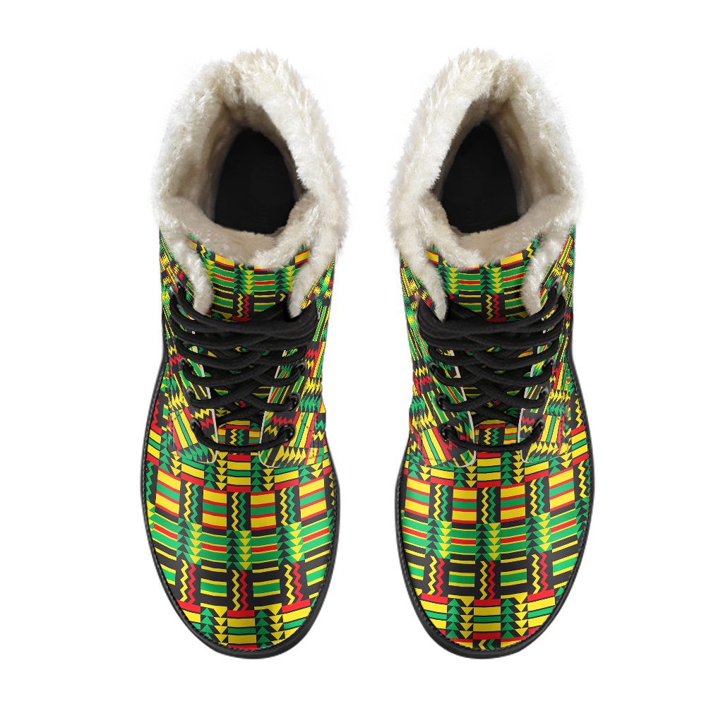African Zip Zag Print Pattern Faux Fur Leather Boots-JTAMIGO.COM