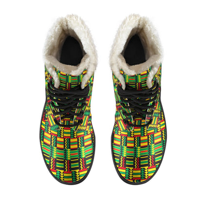 African Zip Zag Print Pattern Faux Fur Leather Boots-JTAMIGO.COM