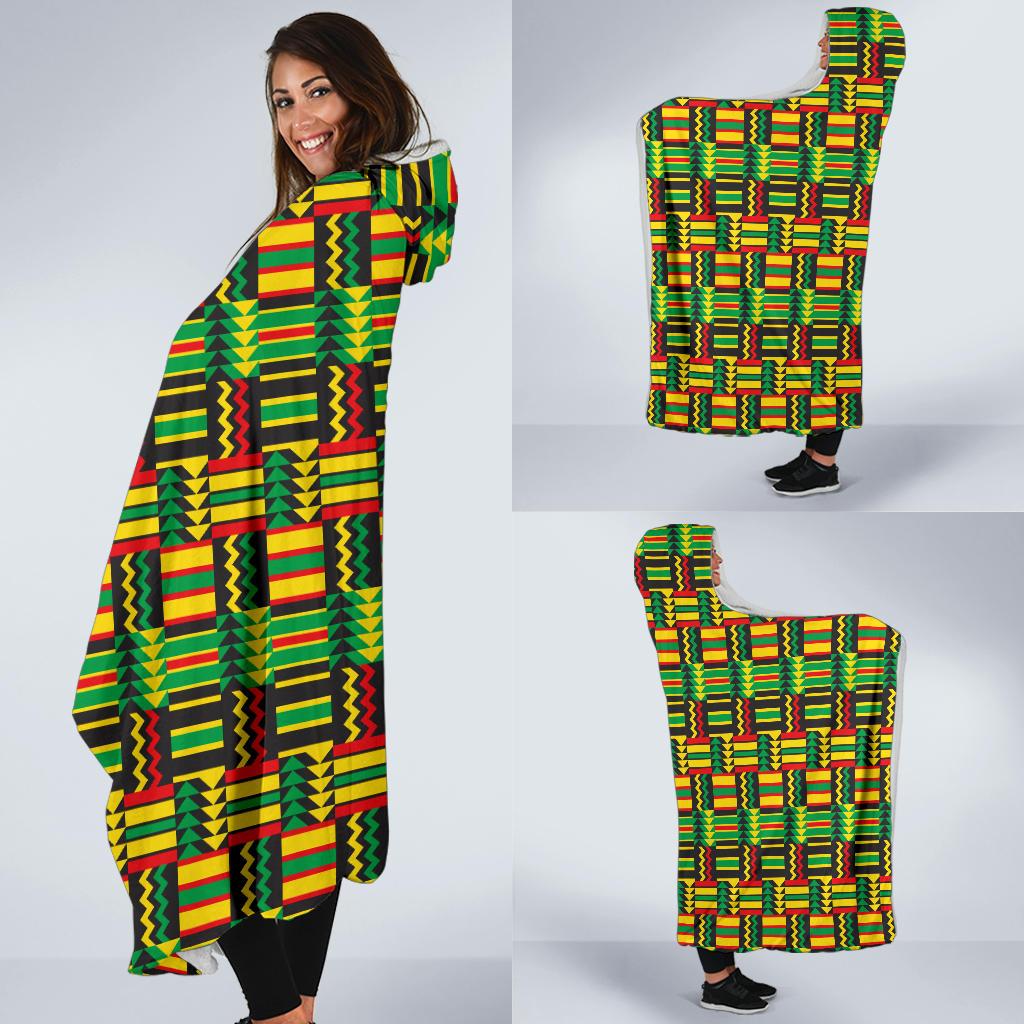 African Zip Zag Print Pattern Hooded Blanket-JTAMIGO.COM