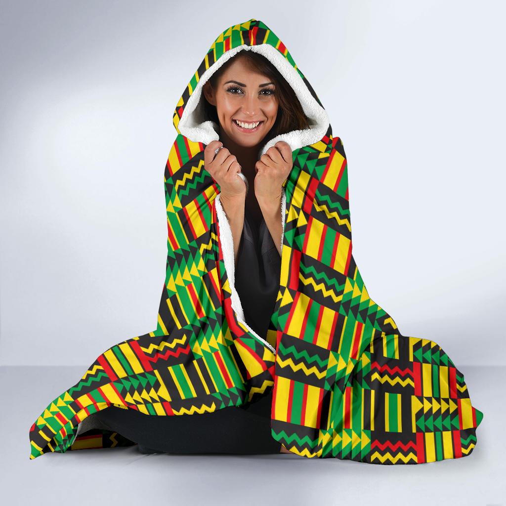 African Zip Zag Print Pattern Hooded Blanket-JTAMIGO.COM