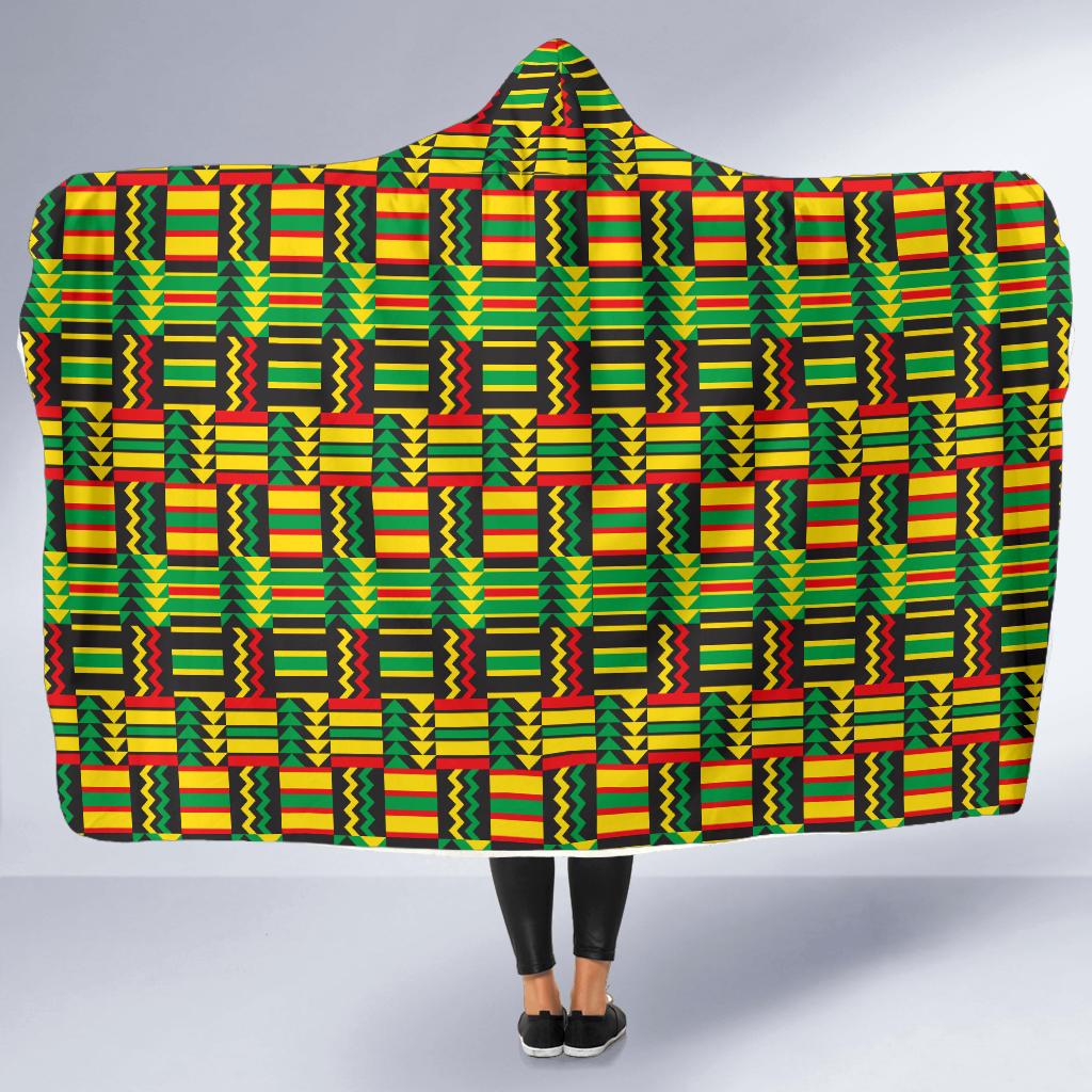 African Zip Zag Print Pattern Hooded Blanket-JTAMIGO.COM