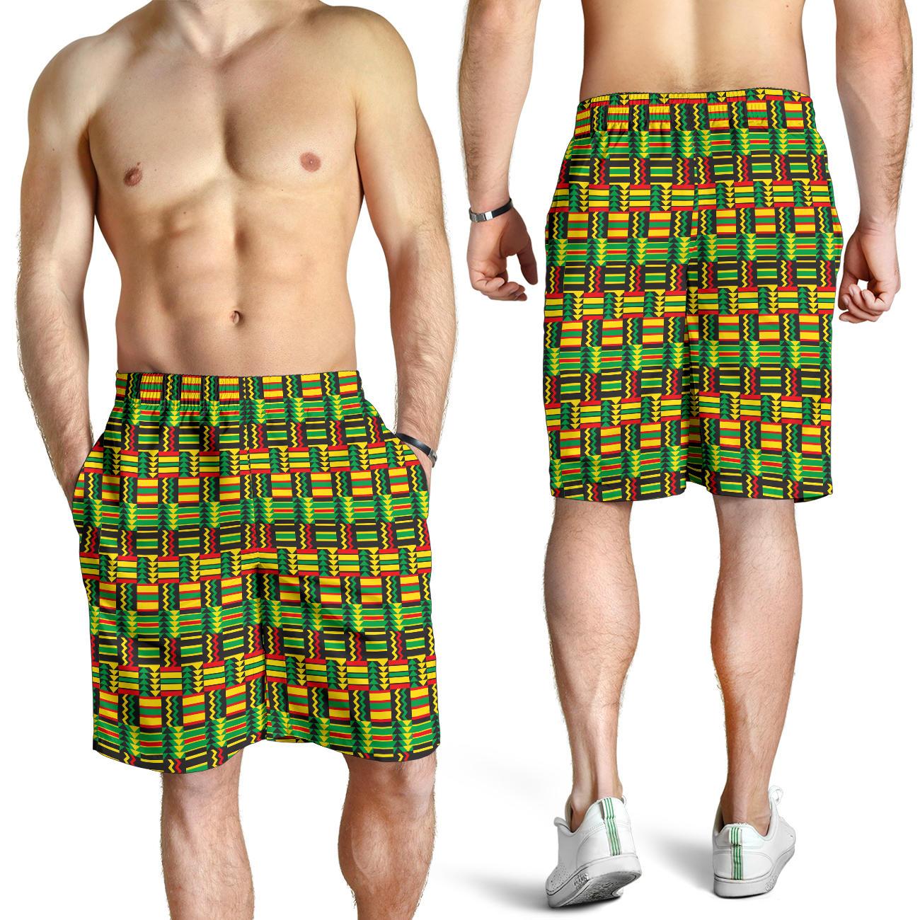 African Zip Zag Print Pattern Mens Shorts-JTAMIGO.COM