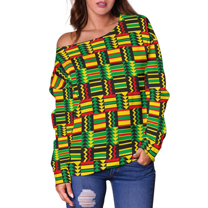 African Zip Zag Print Pattern Off Shoulder Sweatshirt