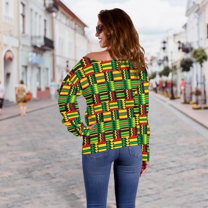 African Zip Zag Print Pattern Off Shoulder Sweatshirt