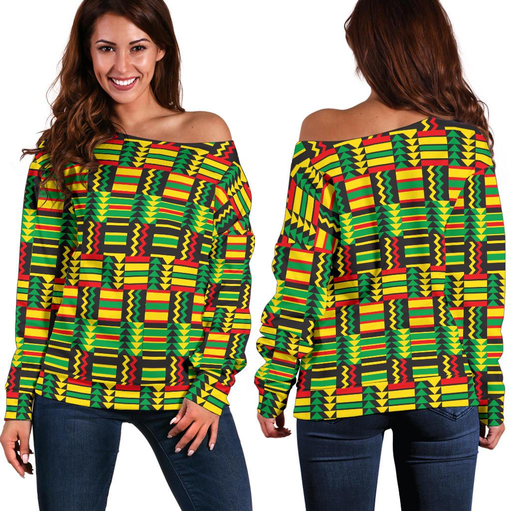 African Zip Zag Print Pattern Off Shoulder Sweatshirt