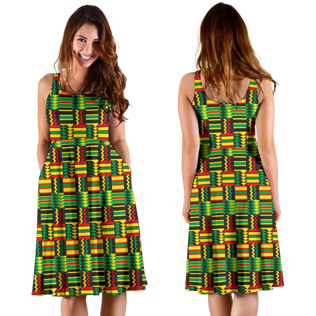 African Zip Zag Print Pattern Sleeveless Dress