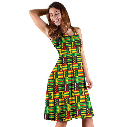 African Zip Zag Print Pattern Sleeveless Dress