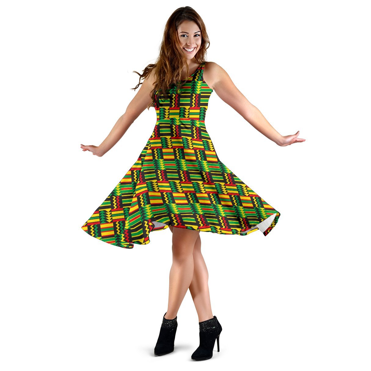 African Zip Zag Print Pattern Sleeveless Dress