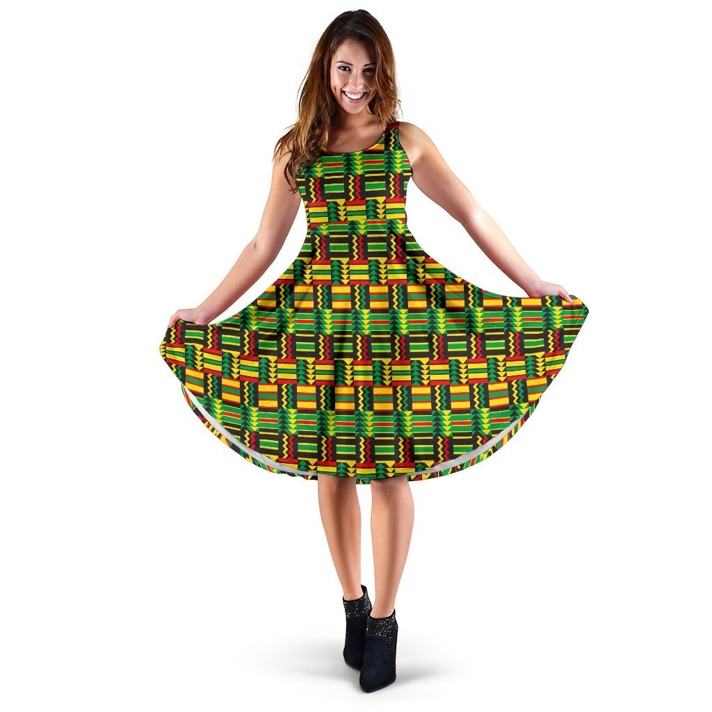 African Zip Zag Print Pattern Sleeveless Dress