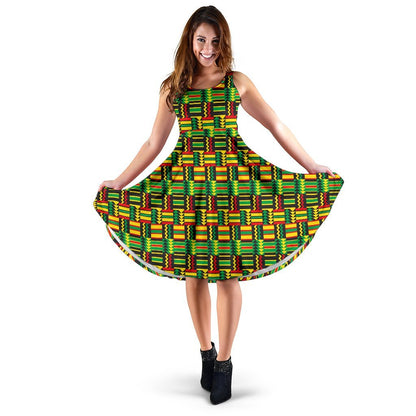 African Zip Zag Print Pattern Sleeveless Dress