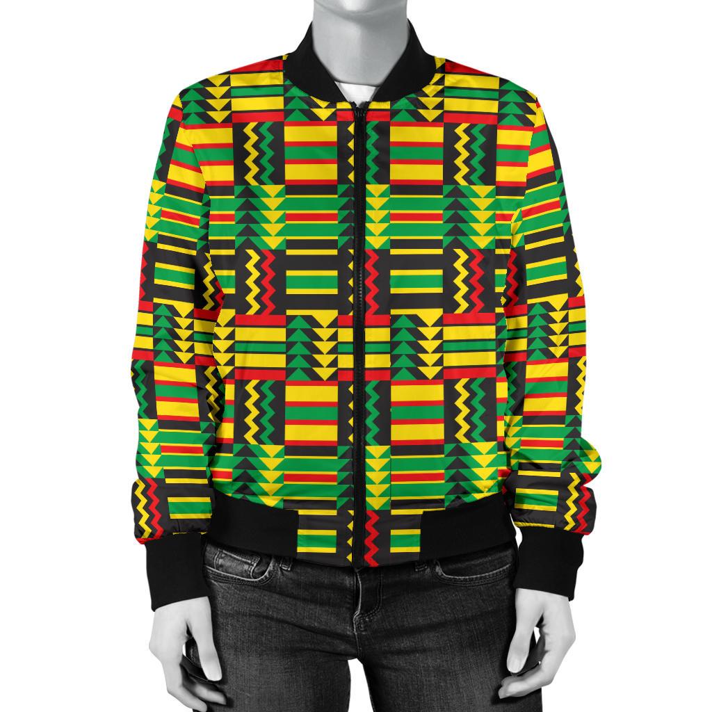 African Zip Zag Print Pattern Women Casual Bomber Jacket