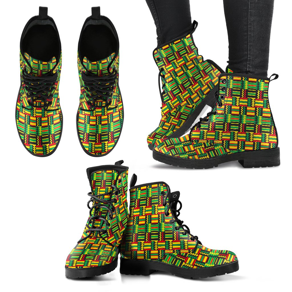 African Zip Zag Print Pattern Women Leather Boots-JTAMIGO.COM