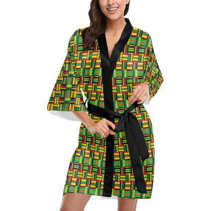 African Zip Zag Print Pattern Women Short Kimono Robe