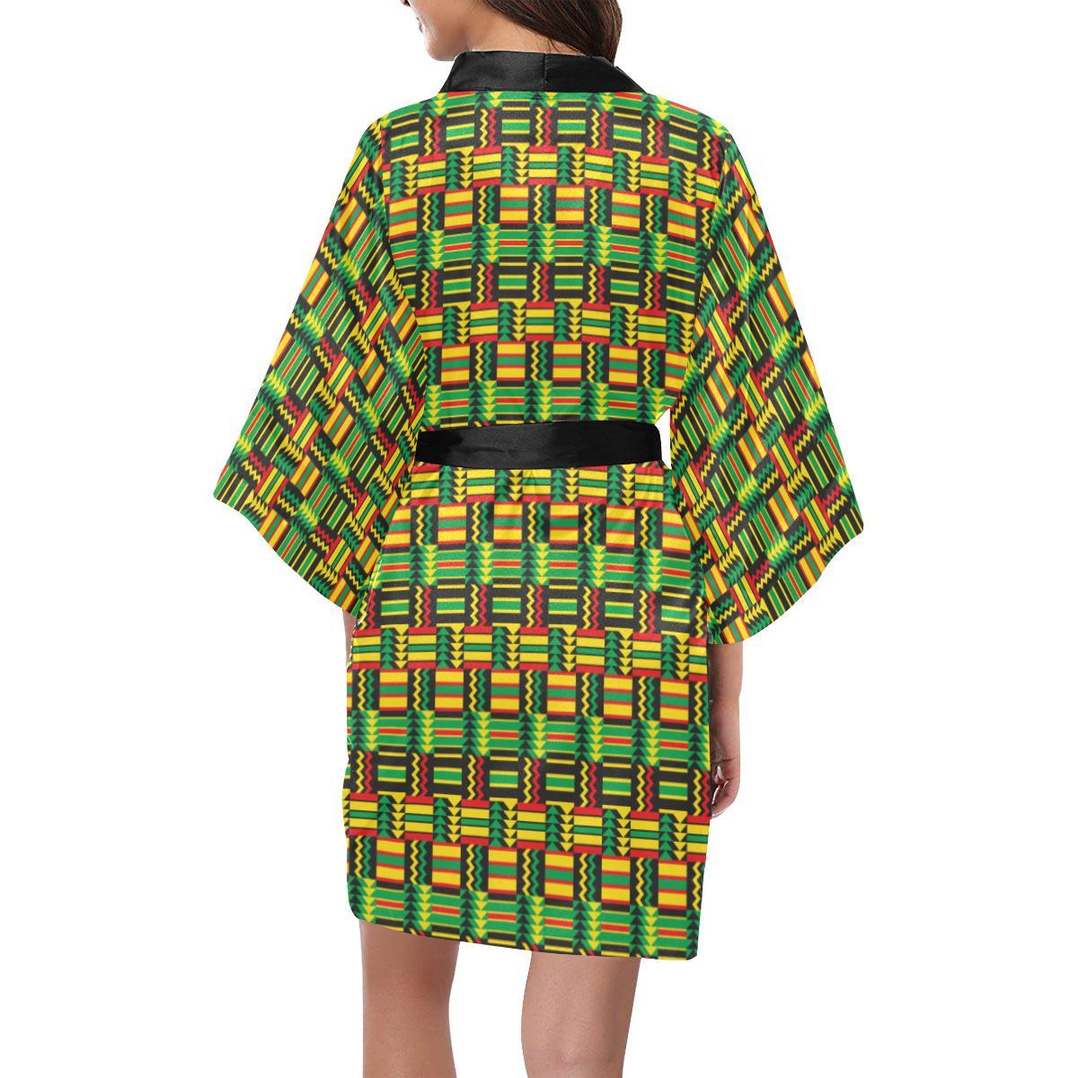 African Zip Zag Print Pattern Women Short Kimono Robe