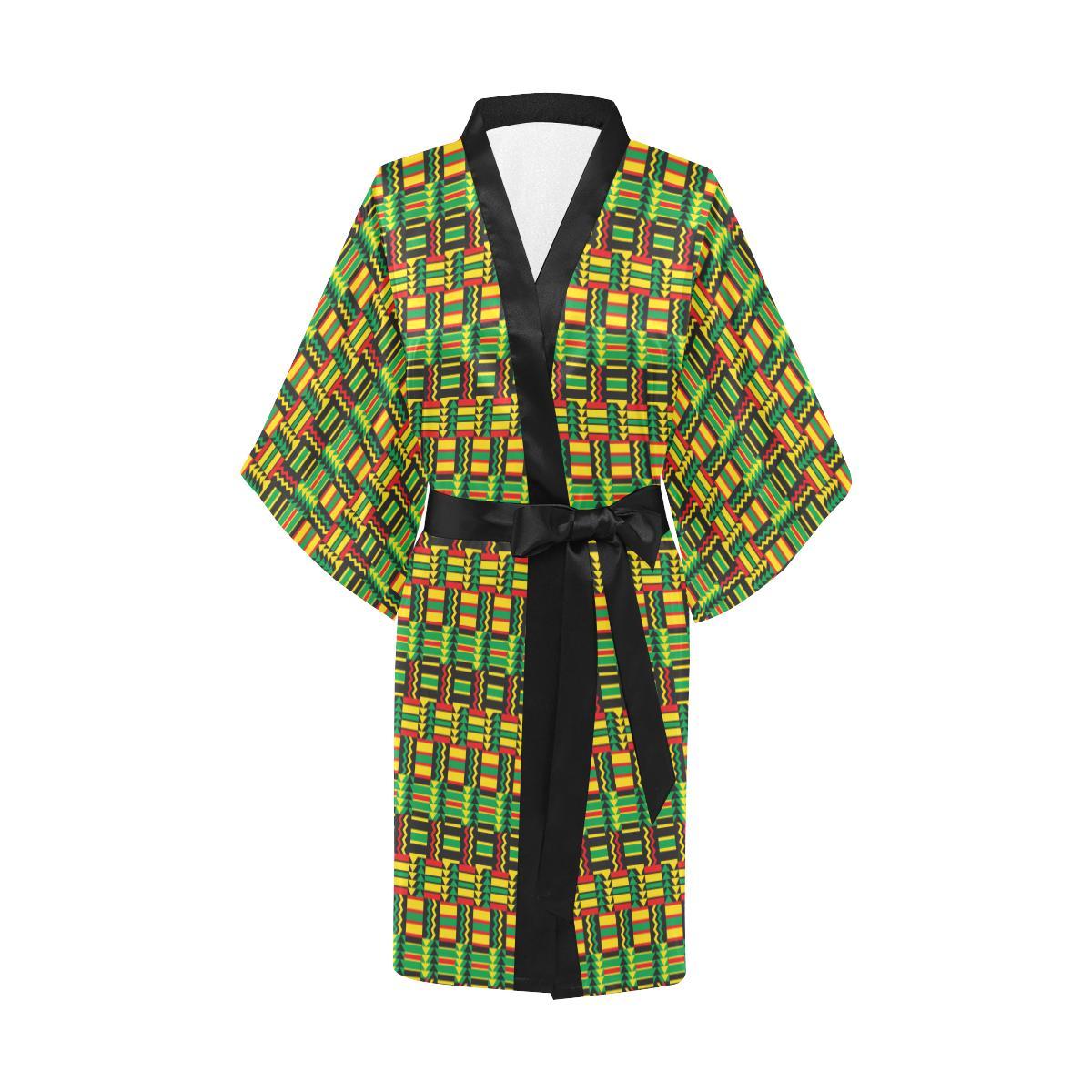 African Zip Zag Print Pattern Women Short Kimono Robe