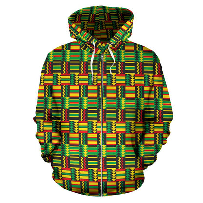 African Zip Zag Print Pattern Zip Up Hoodie