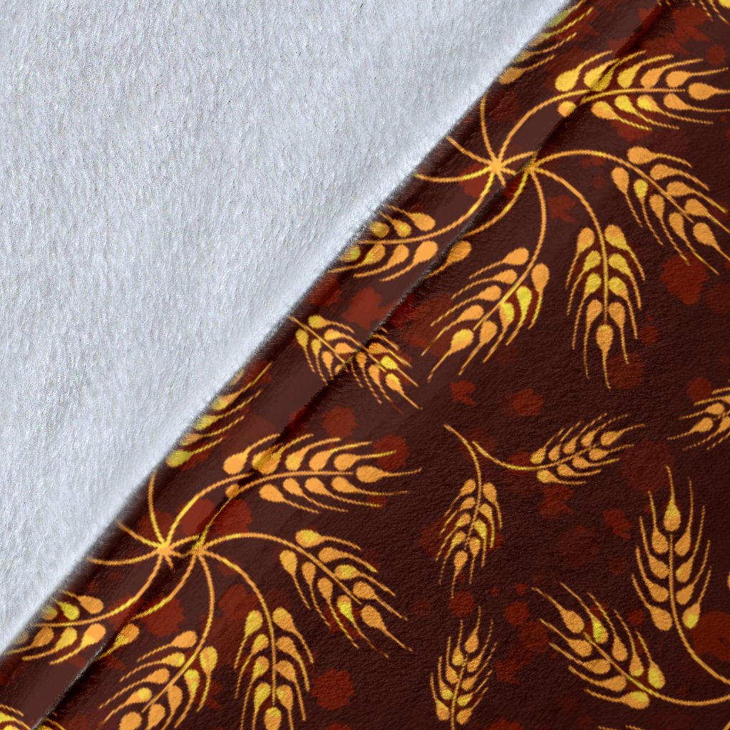 Agricultural Brown Wheat Print Pattern Fleece Blanket
