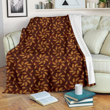 Agricultural Brown Wheat Print Pattern Fleece Blanket