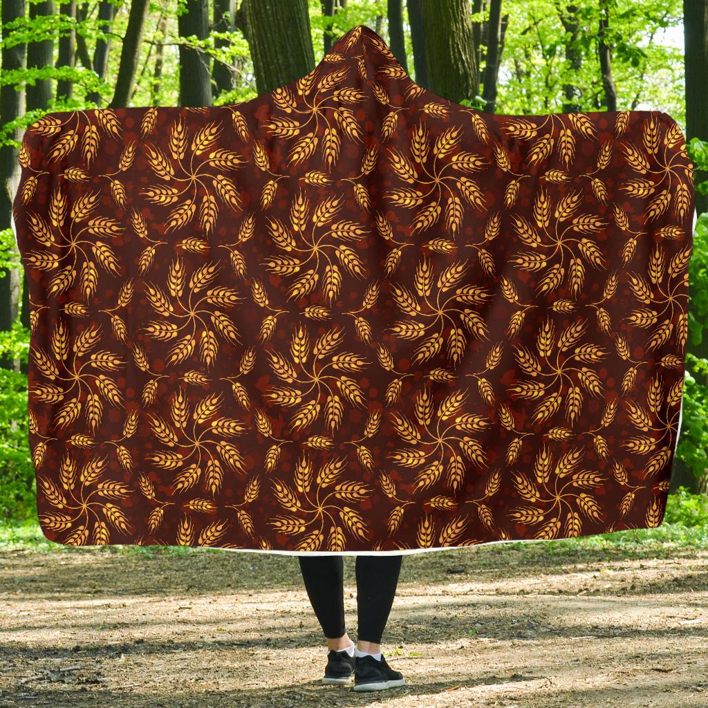 Agricultural Brown Wheat Print Pattern Hooded Blanket-JTAMIGO.COM