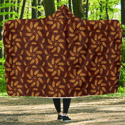 Agricultural Brown Wheat Print Pattern Hooded Blanket-JTAMIGO.COM