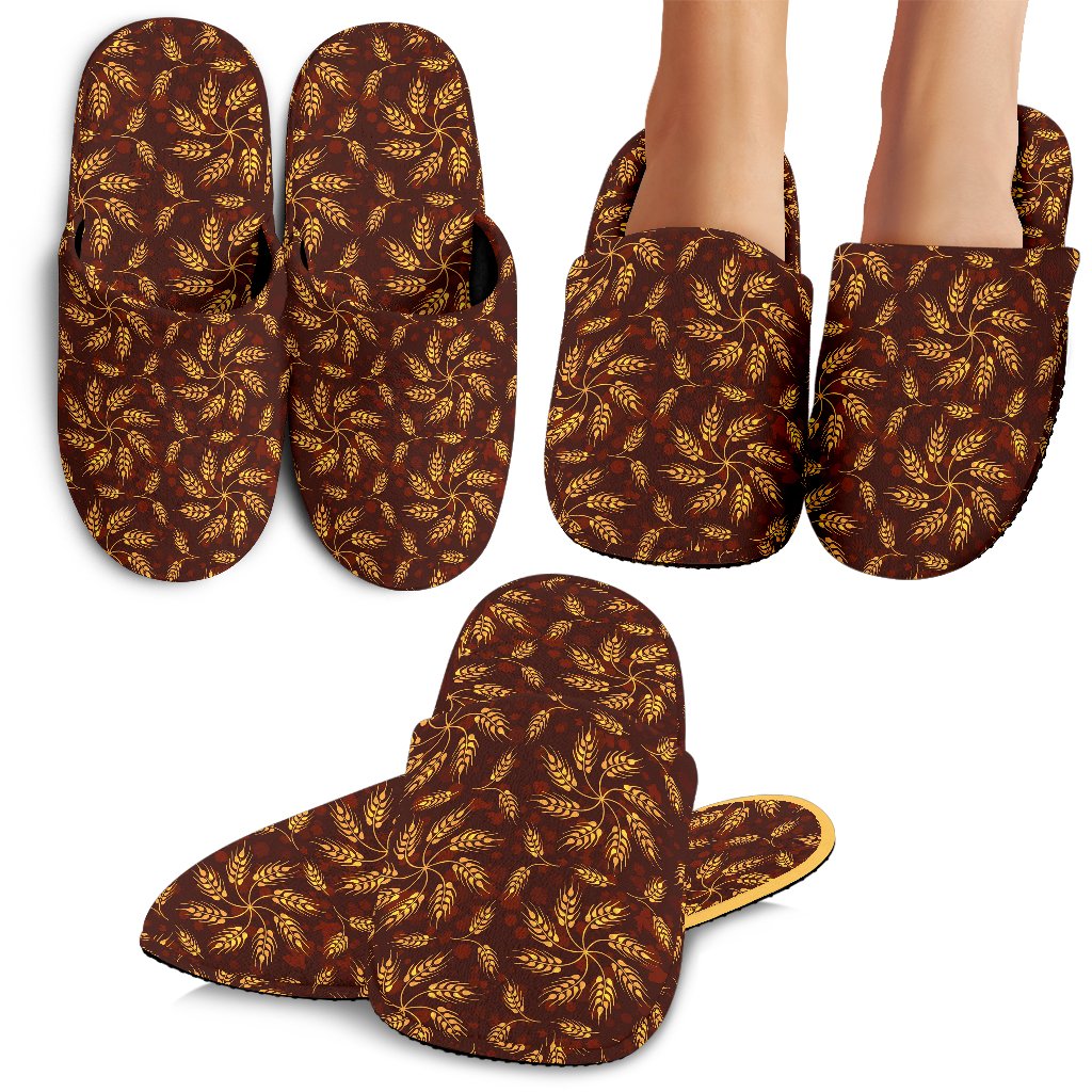 Agricultural Brown Wheat Print Pattern House Slippers