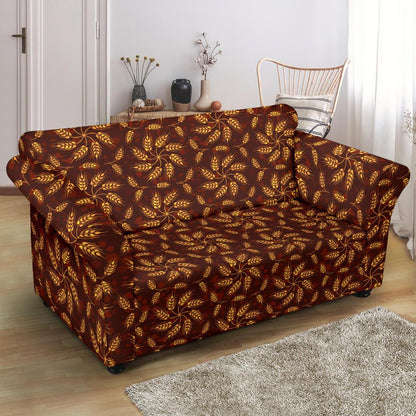 Agricultural Brown Wheat Print Pattern Loveseat Slipcover-JTAMIGO.COM