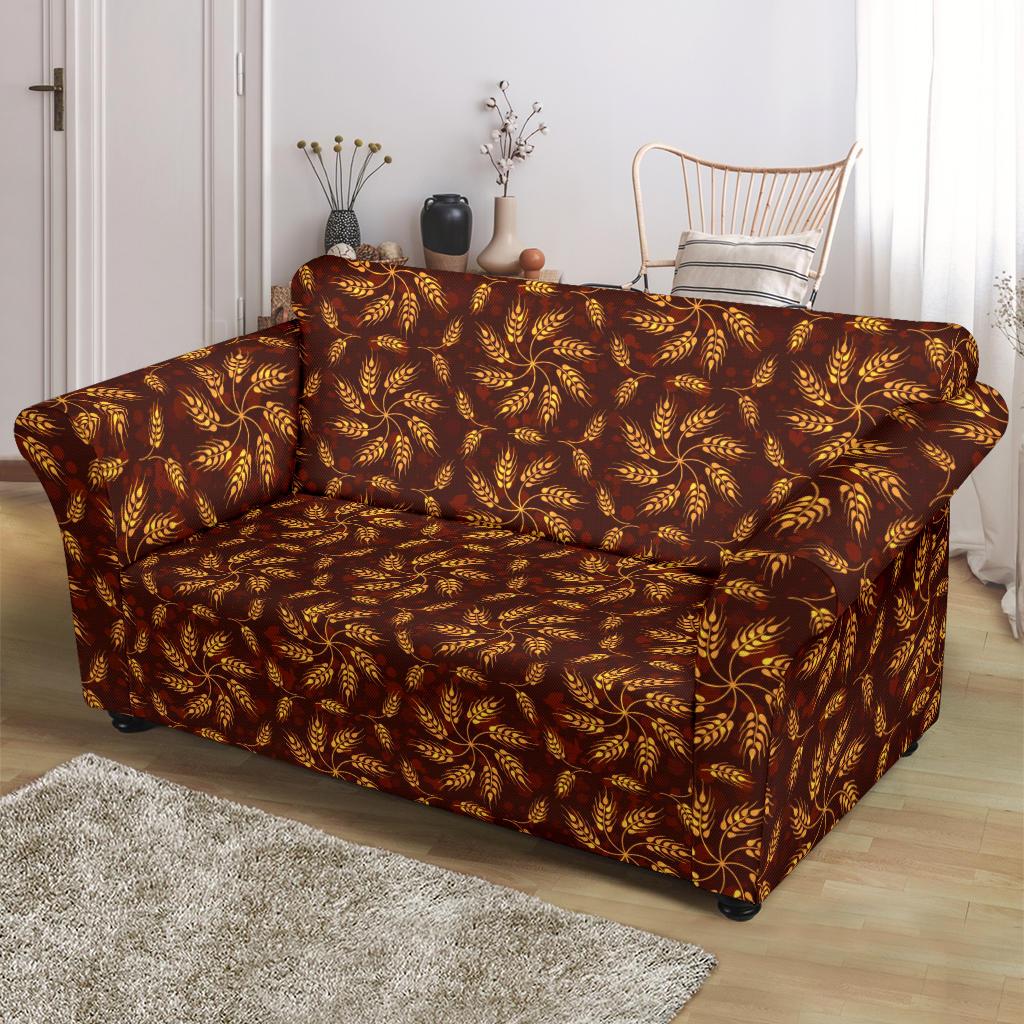 Agricultural Brown Wheat Print Pattern Loveseat Slipcover-JTAMIGO.COM