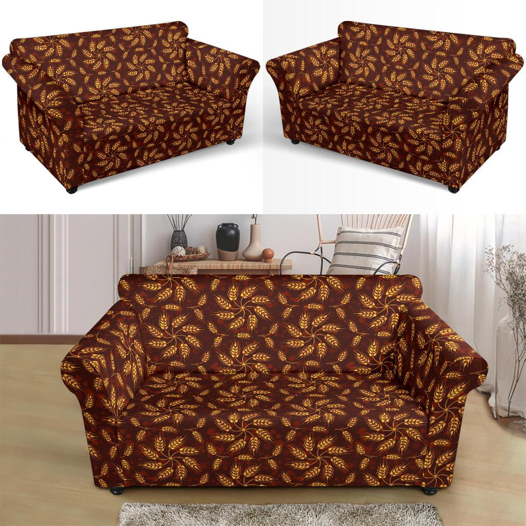 Agricultural Brown Wheat Print Pattern Loveseat Slipcover-JTAMIGO.COM