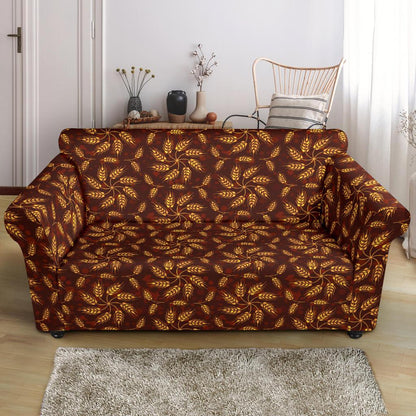 Agricultural Brown Wheat Print Pattern Loveseat Slipcover-JTAMIGO.COM