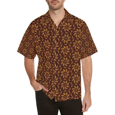 Agricultural Brown Wheat Print Pattern Men Aloha Hawaiian Shirt