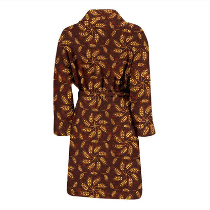 Agricultural Brown Wheat Print Pattern Men Bath Robe-JTAMIGO.COM