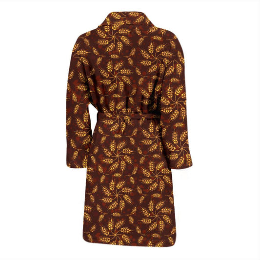 Agricultural Brown Wheat Print Pattern Men Bath Robe-JTAMIGO.COM