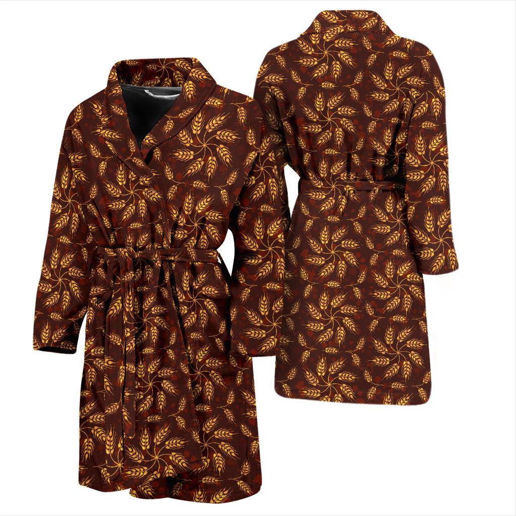 Agricultural Brown Wheat Print Pattern Men Bath Robe-JTAMIGO.COM